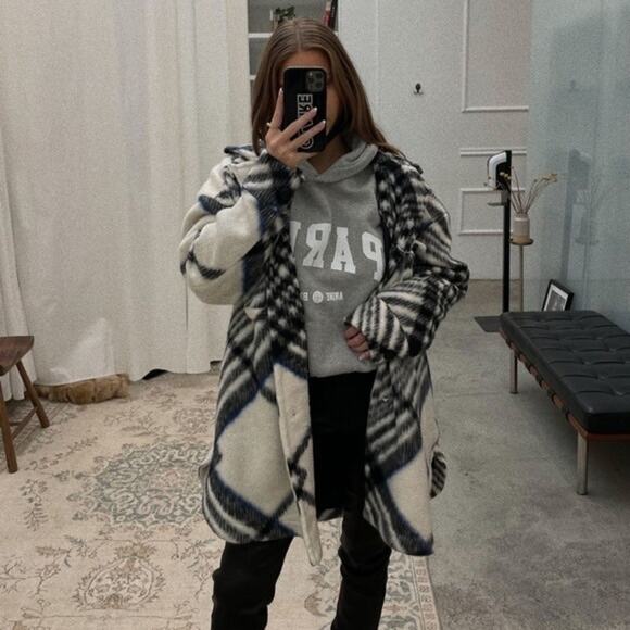 Anine Bing The Oakley Shacket Oversized In Cream Tartan Plaid Jacket Size L - Picture 5 of 16
